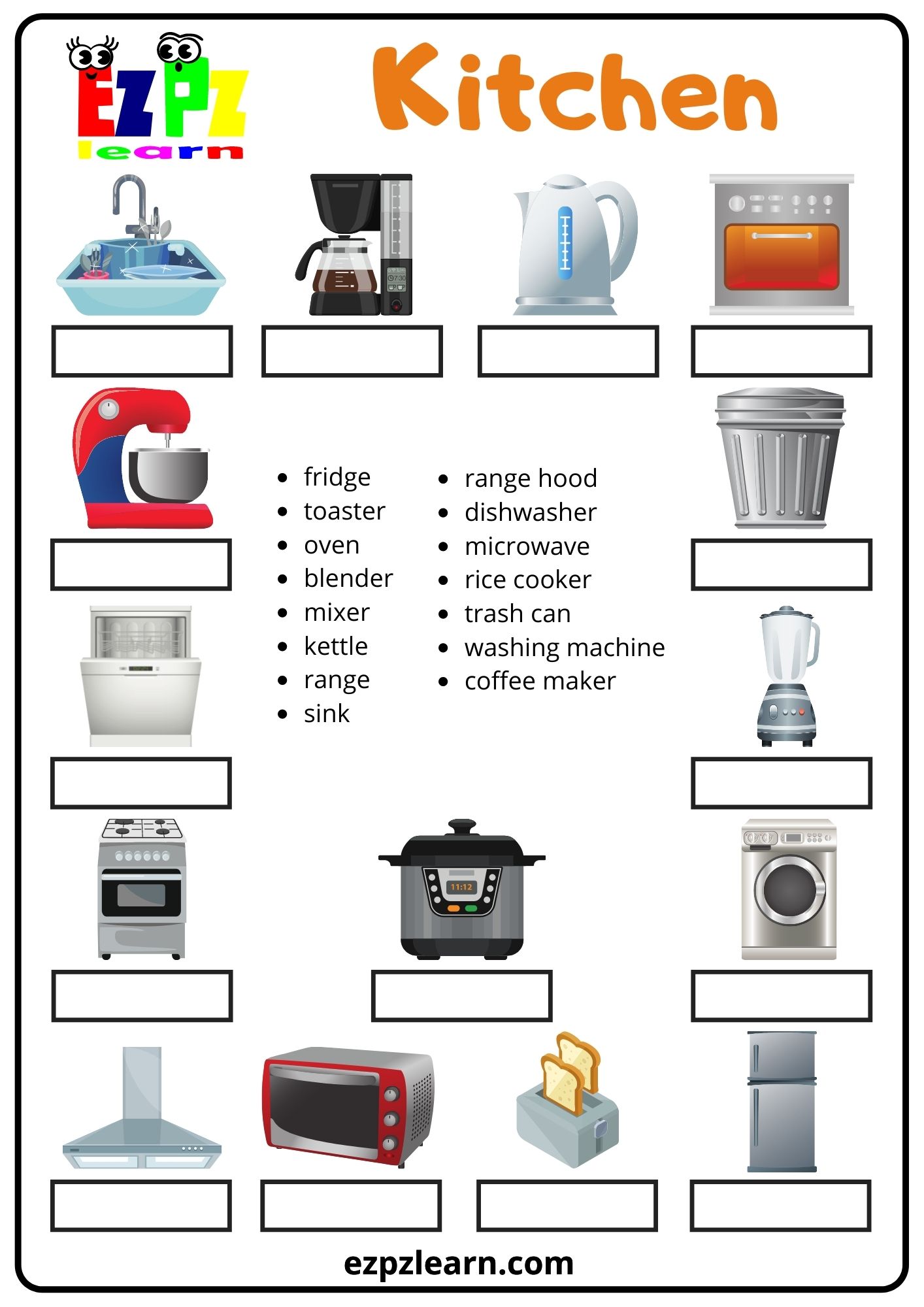 Kitchen Vocabulary, Kitchen Appliances Names Cooker Hood Every