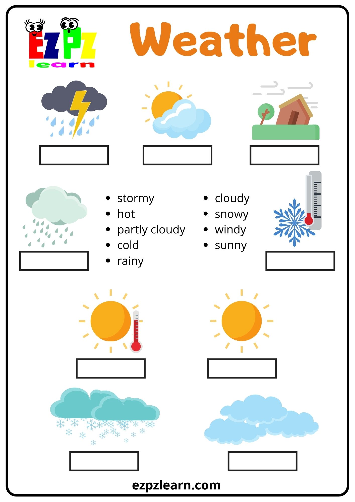 Weather Word Match - Ezpzlearn.com