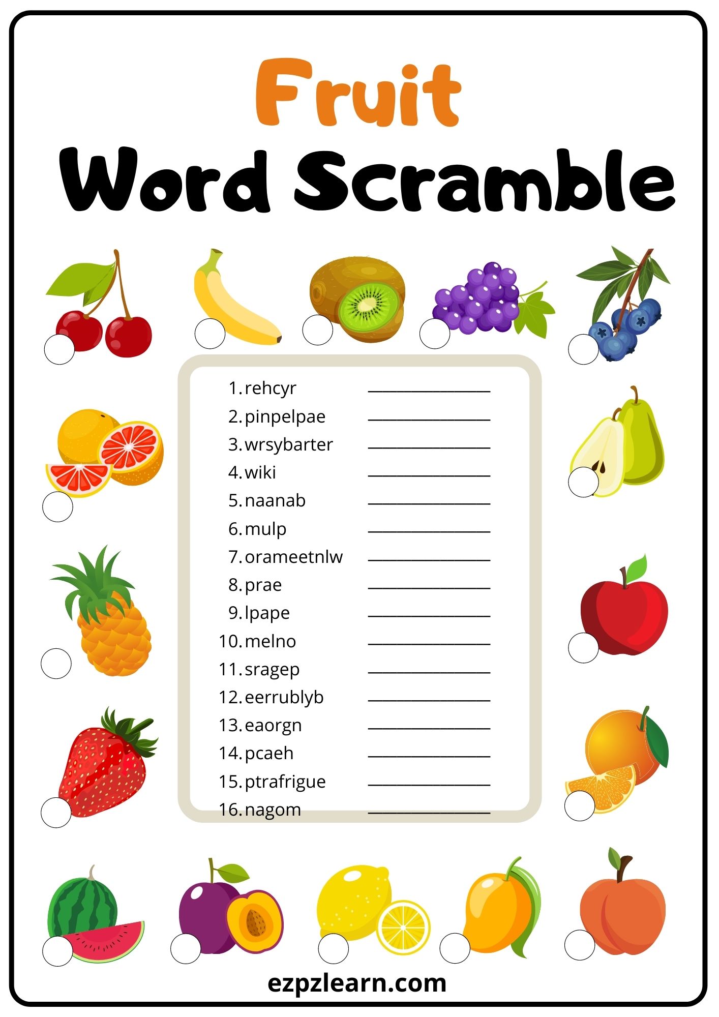 The Fruit Word Search Is Shown In Black And White - vrogue.co