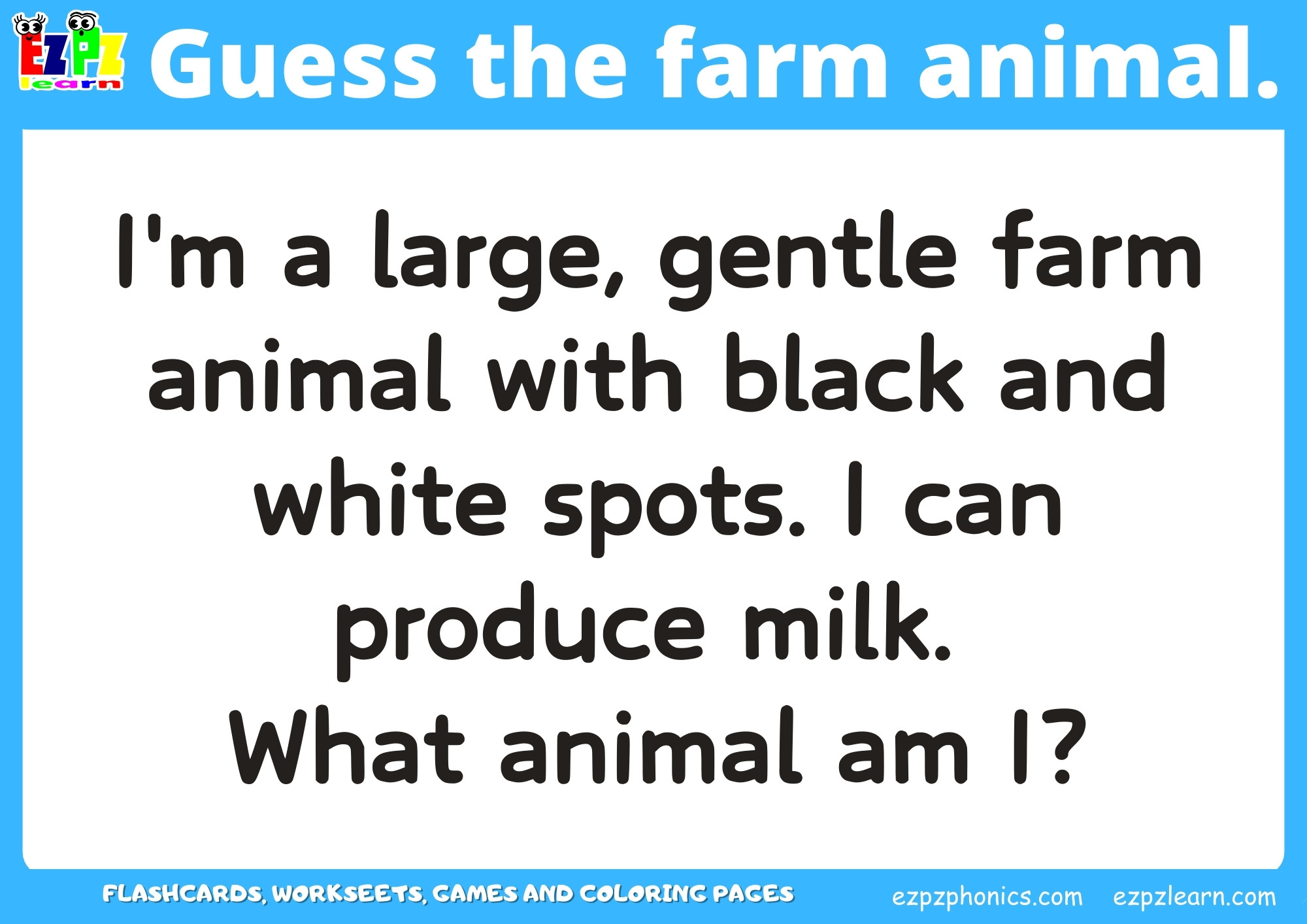 Farm Animals Guessing Game. Read the clues and then guess the animal. -  Ezpzlearn.com