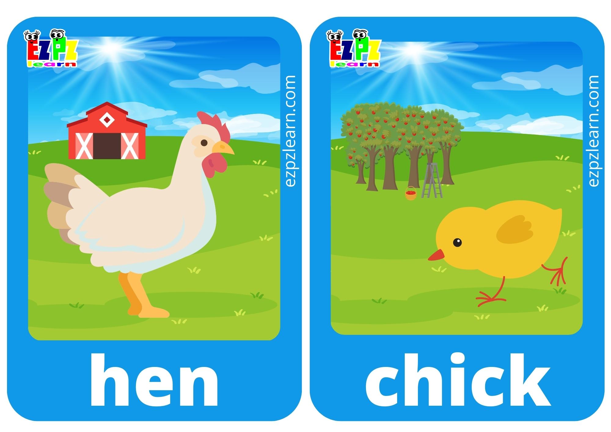 Farm Animals Half Page Mini Flashcards for Kindergarten and English ...