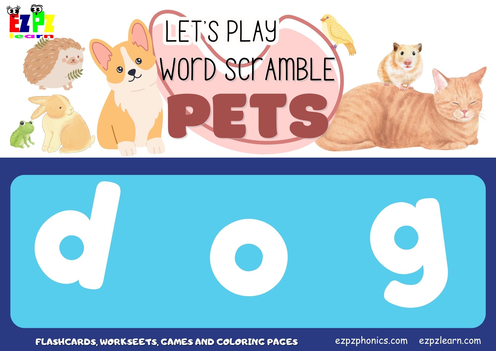 Pets Animals Word Scramble Guessing Game. Great for kids and English ...