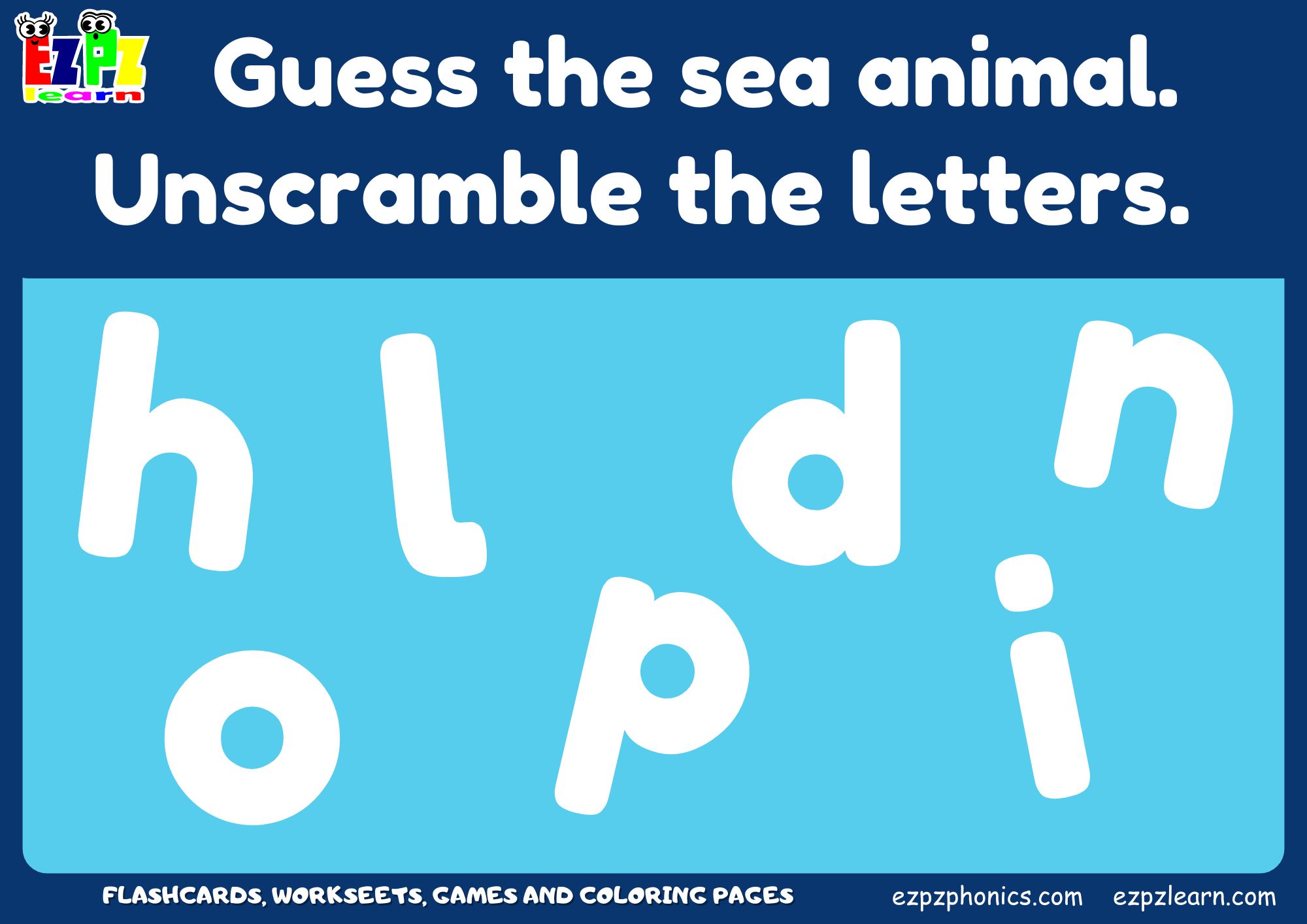 Sea Animals Word Scramble Guessing Game. Great for kids and English ...