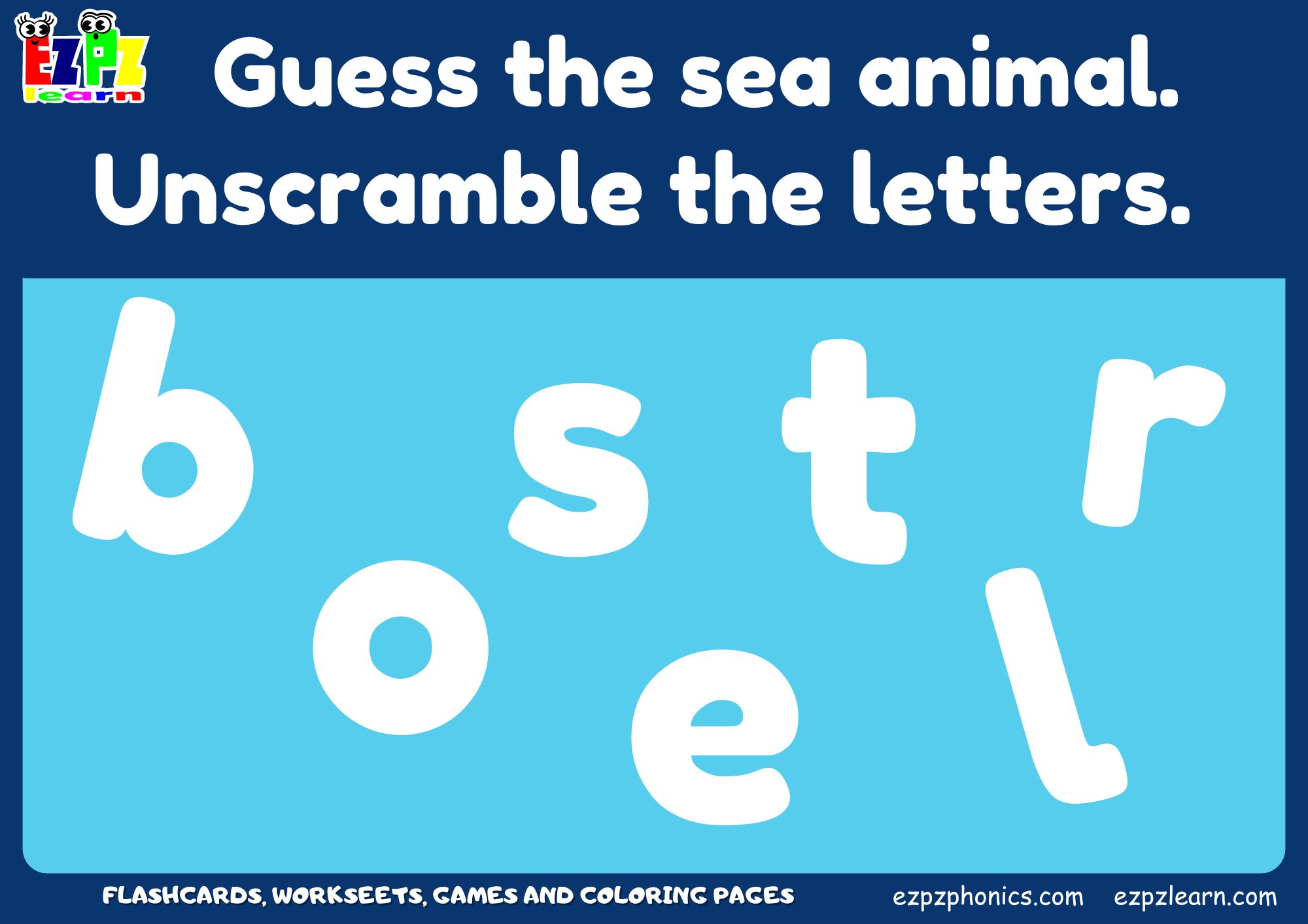 Sea Animals Word Scramble Guessing Game. Great for kids and English ...