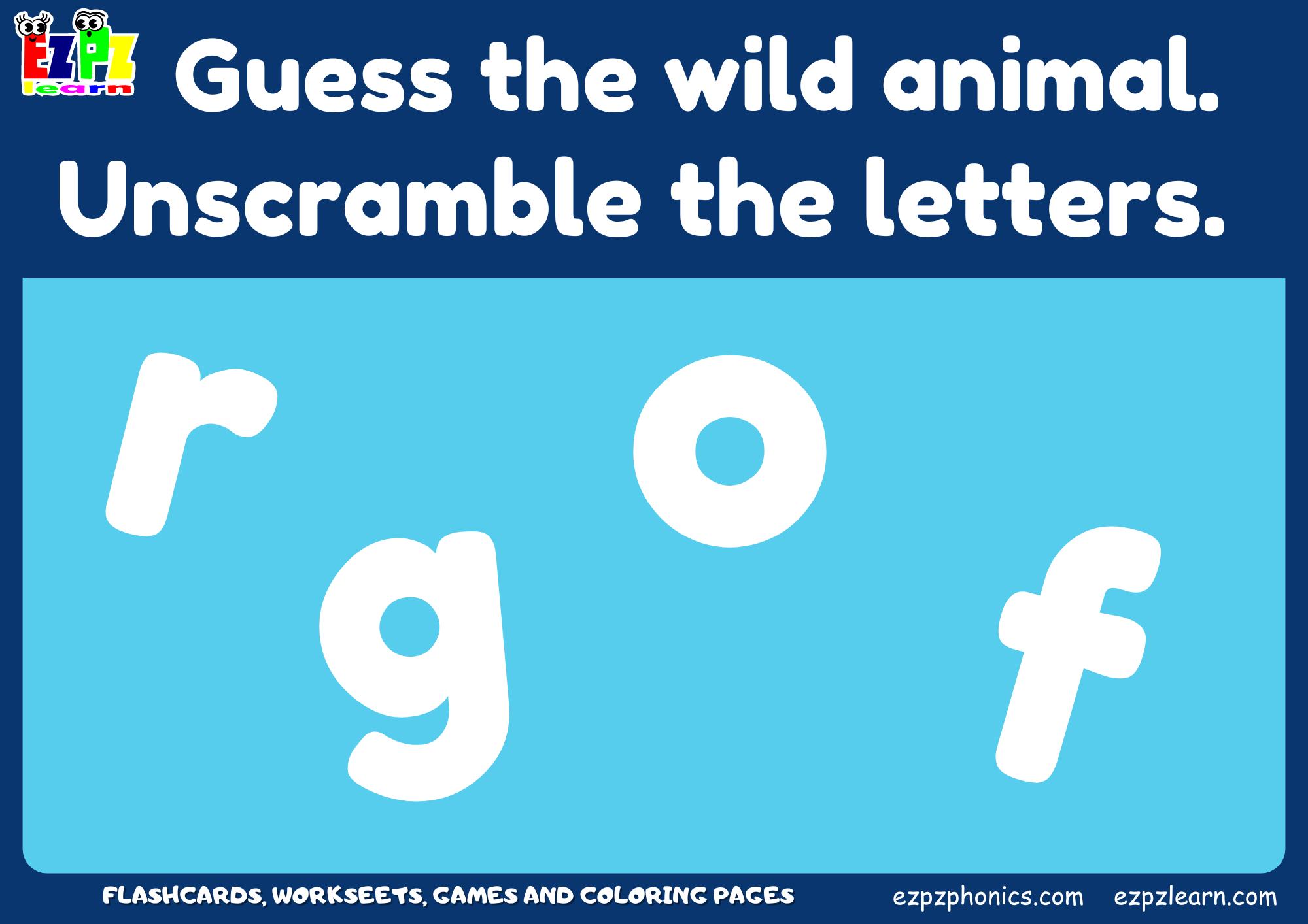 Wild Animals Word Scramble Guessing Game. Great for kids and English ...