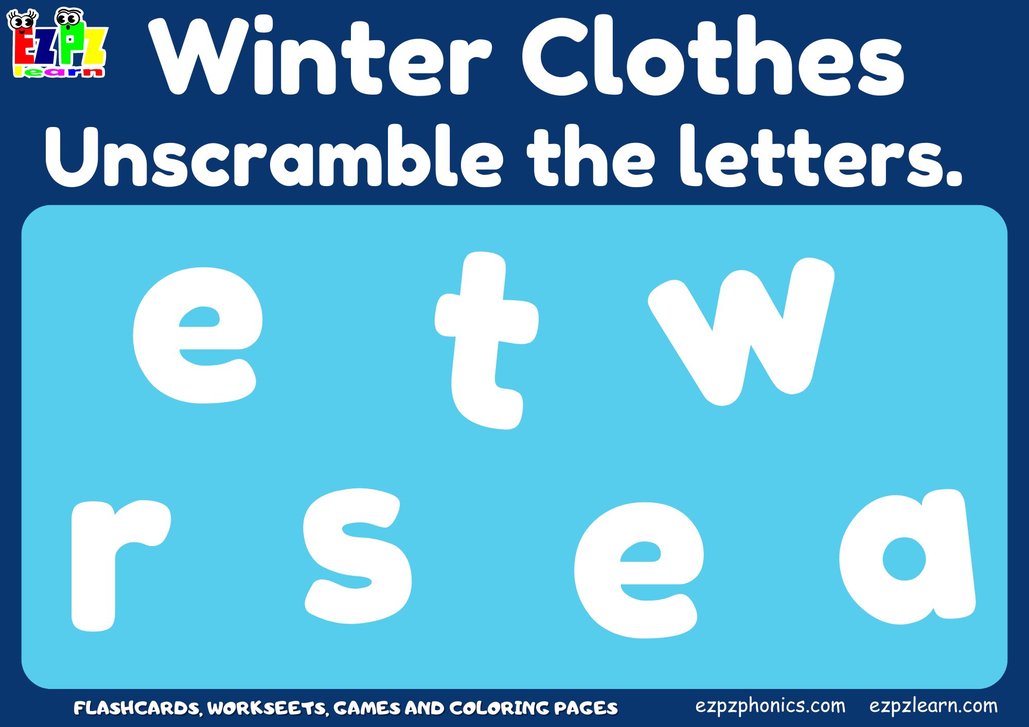 Winter Clothes Vocabulary Word Scramble Game. Great spelling game for ...