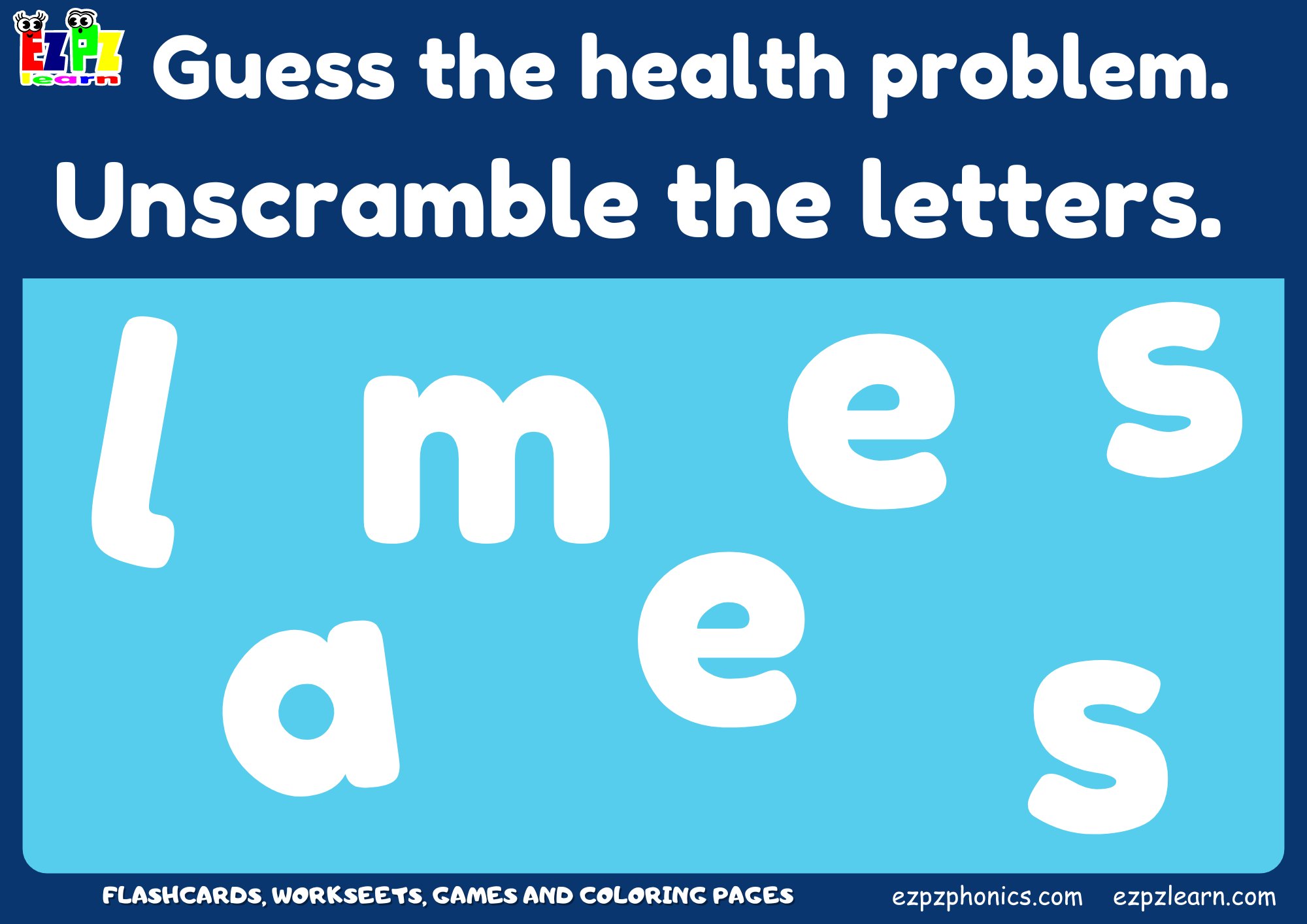 Health Problems Vocabulary Word Scramble Guessing Game. Great spelling ...