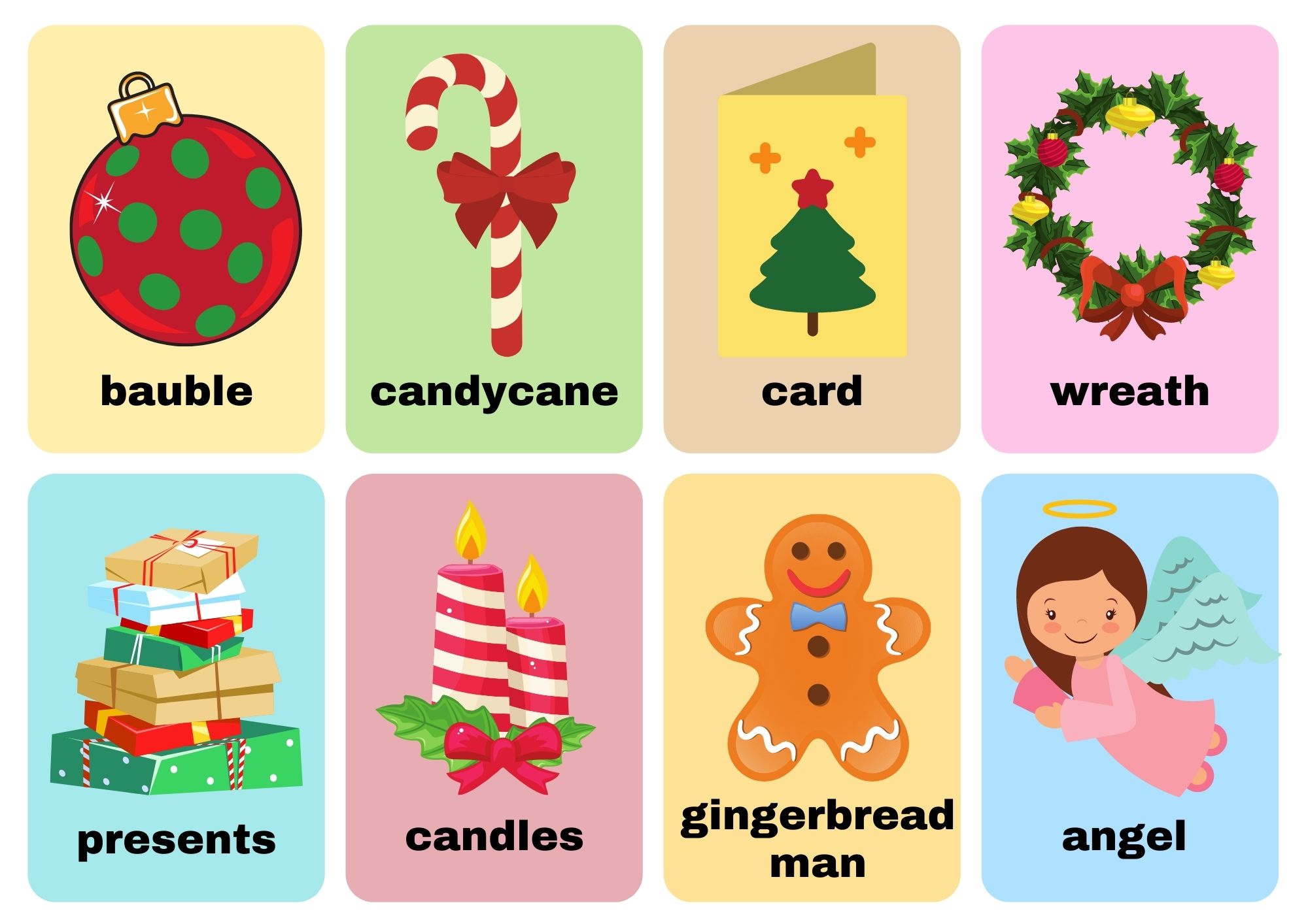 Christmas Vocabulary Word Cards for Kids