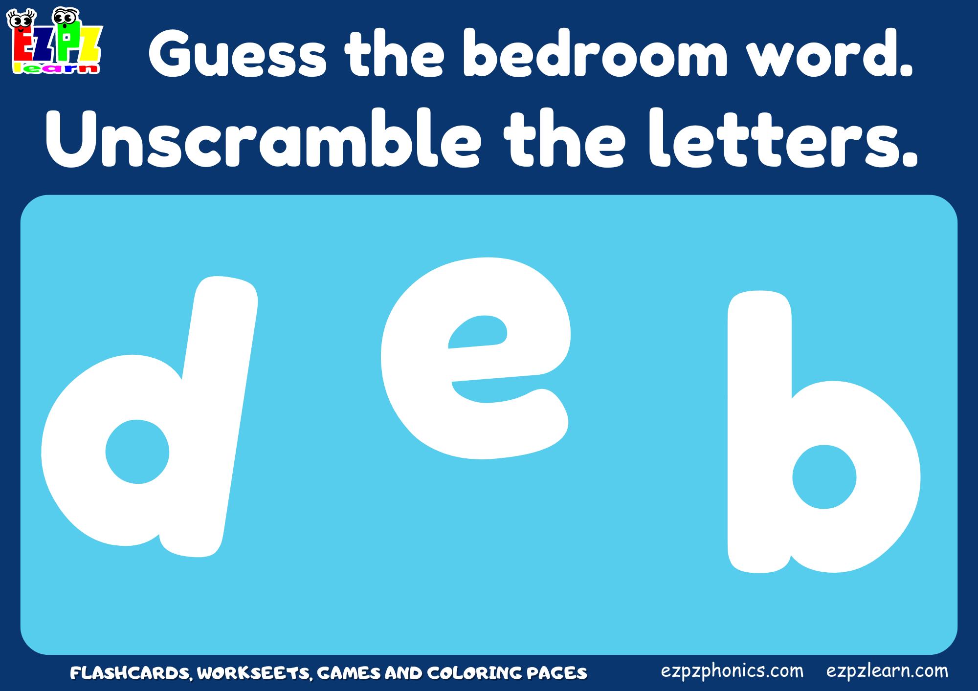 Bedroom Vocabulary Word Scramble Game. For Kids And English Language 