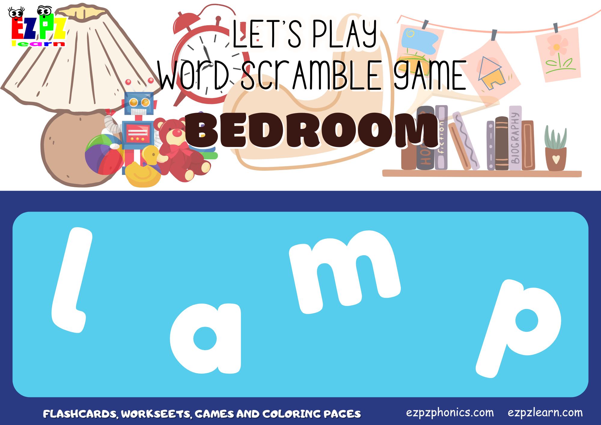 Bedroom Vocabulary Word Scramble Game. For Kids And English Language 