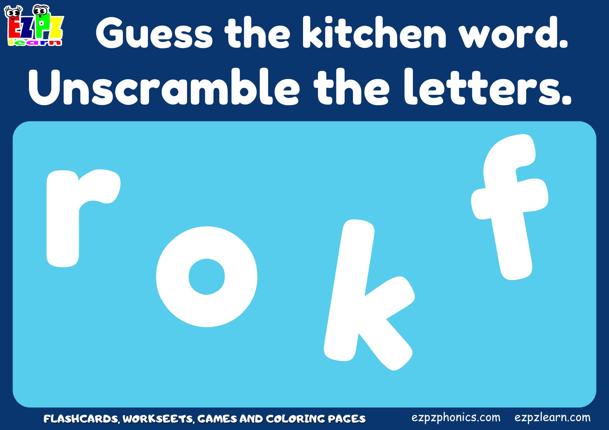 Kitchen Utensils Vocabulary Word Scramble Game. - Ezpzlearn.com