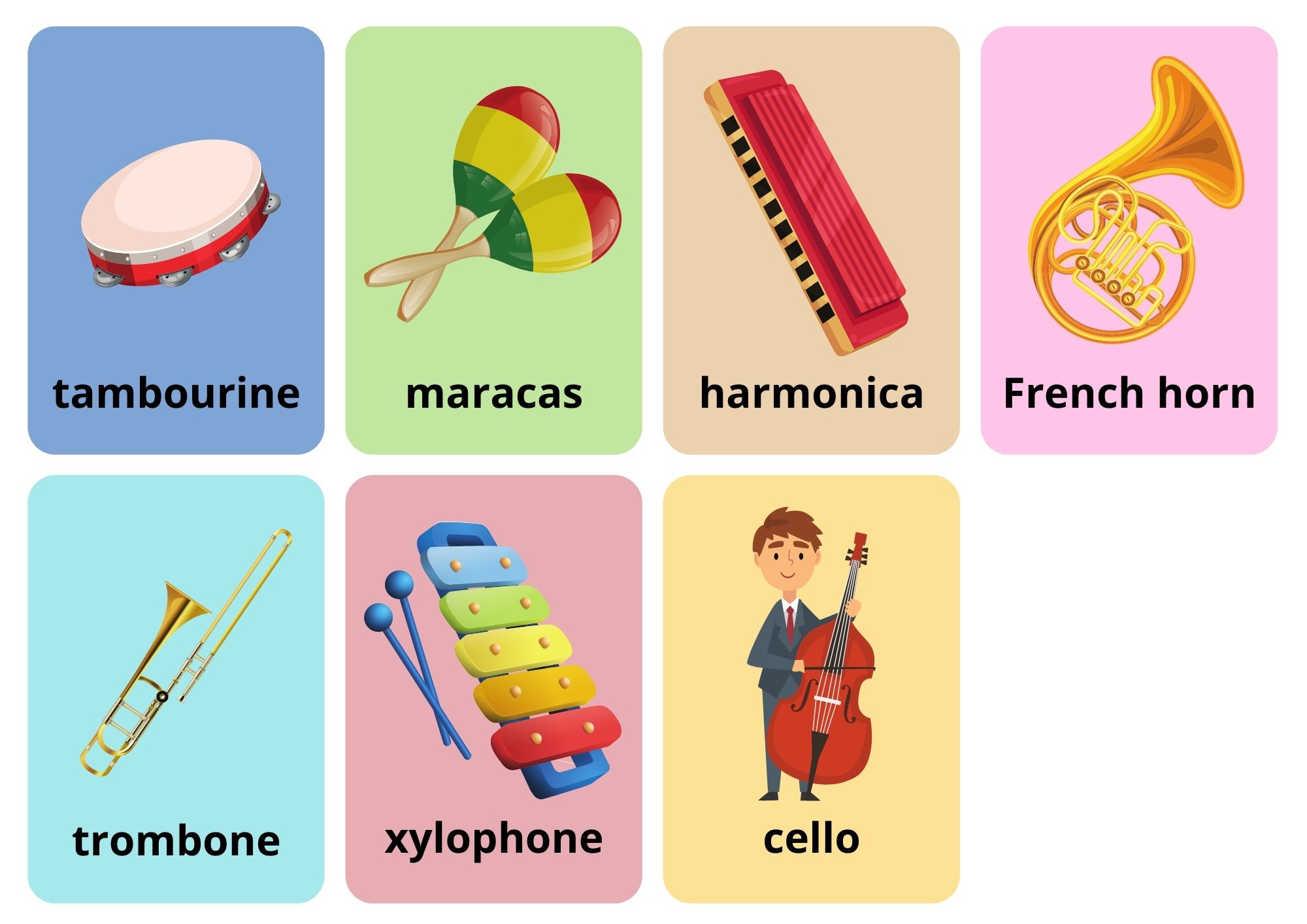 Musical Instruments With Words ONLINE - Ezpzlearn.com