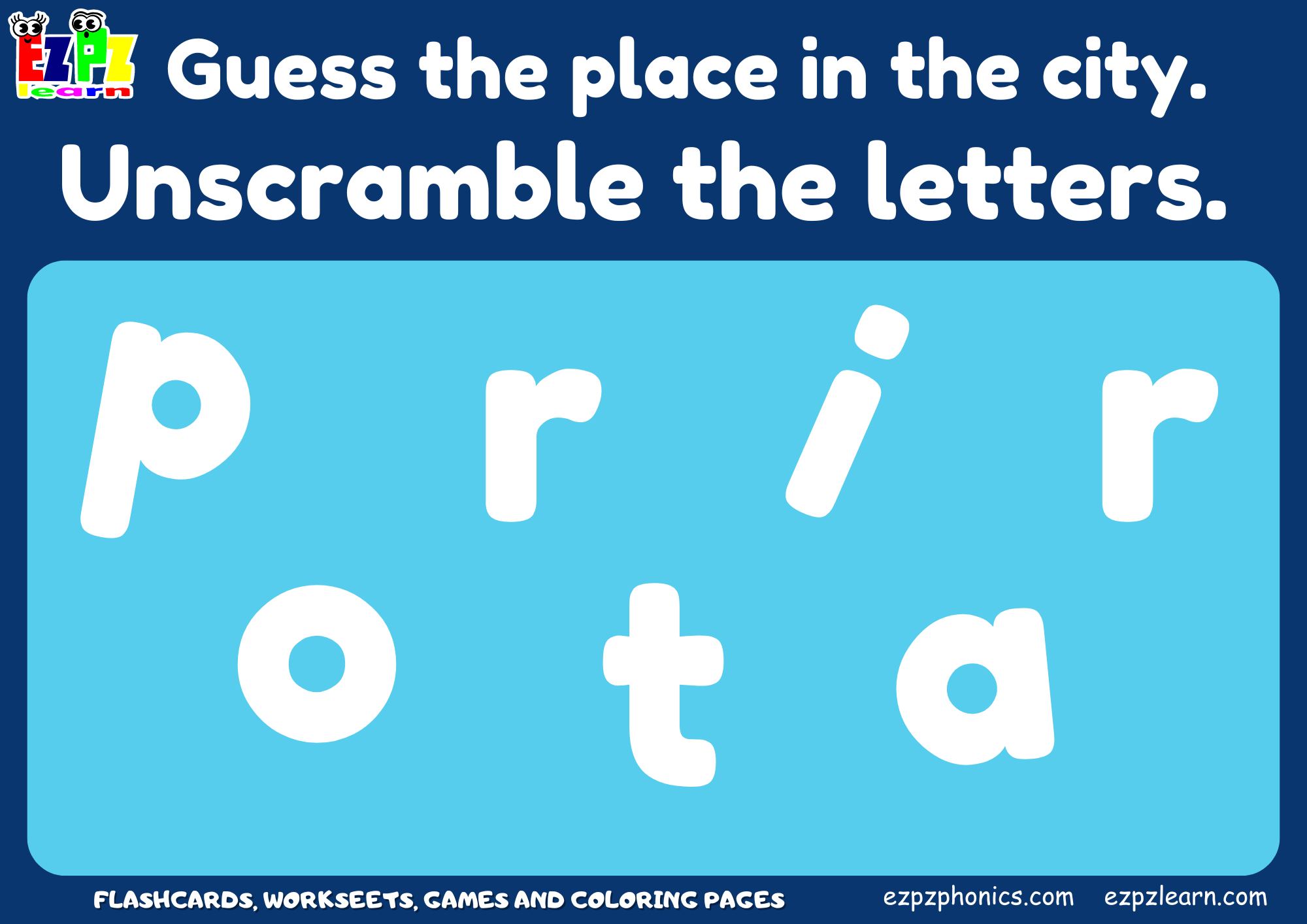 Places in the City Vocabulary Word Scramble Game. Great for ESL ...