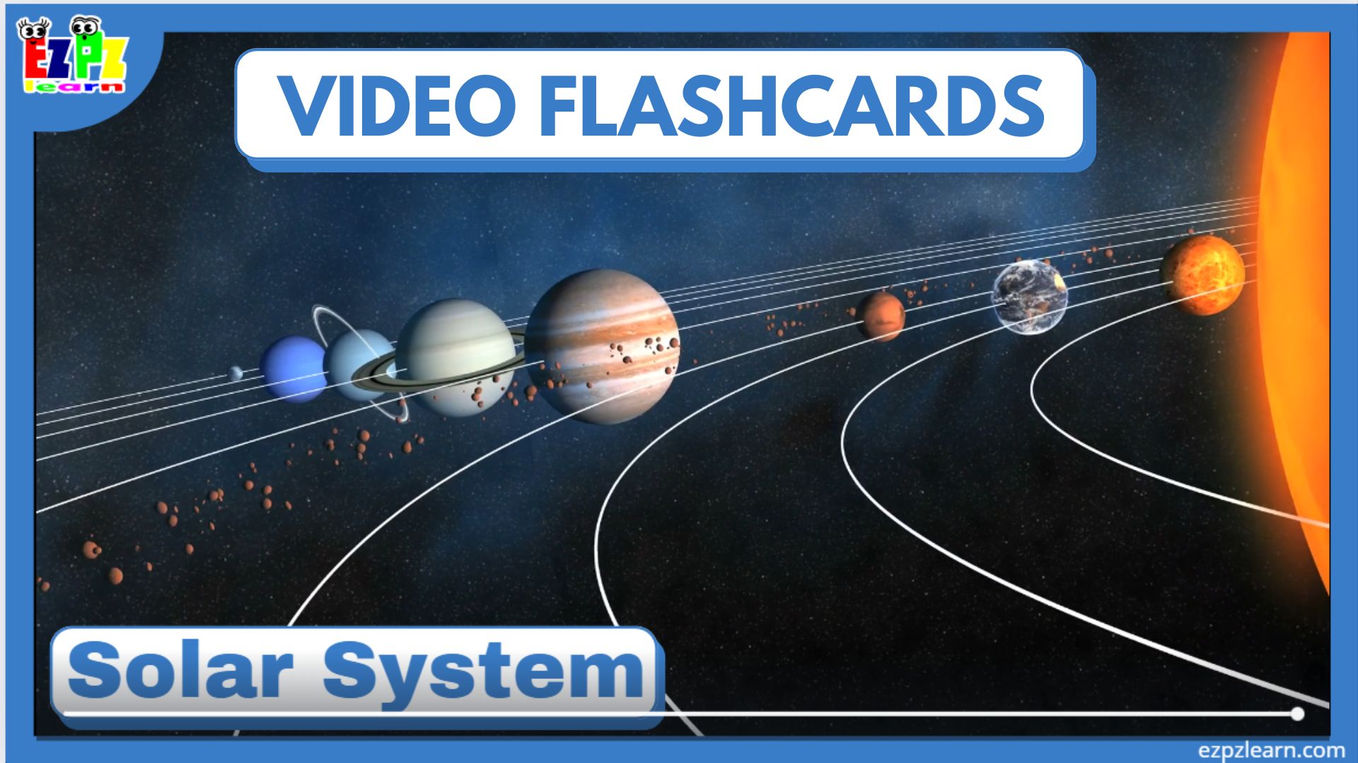 Solar System Video Flashcards View Online. For kids and English language  learners. - Ezpzlearn.com