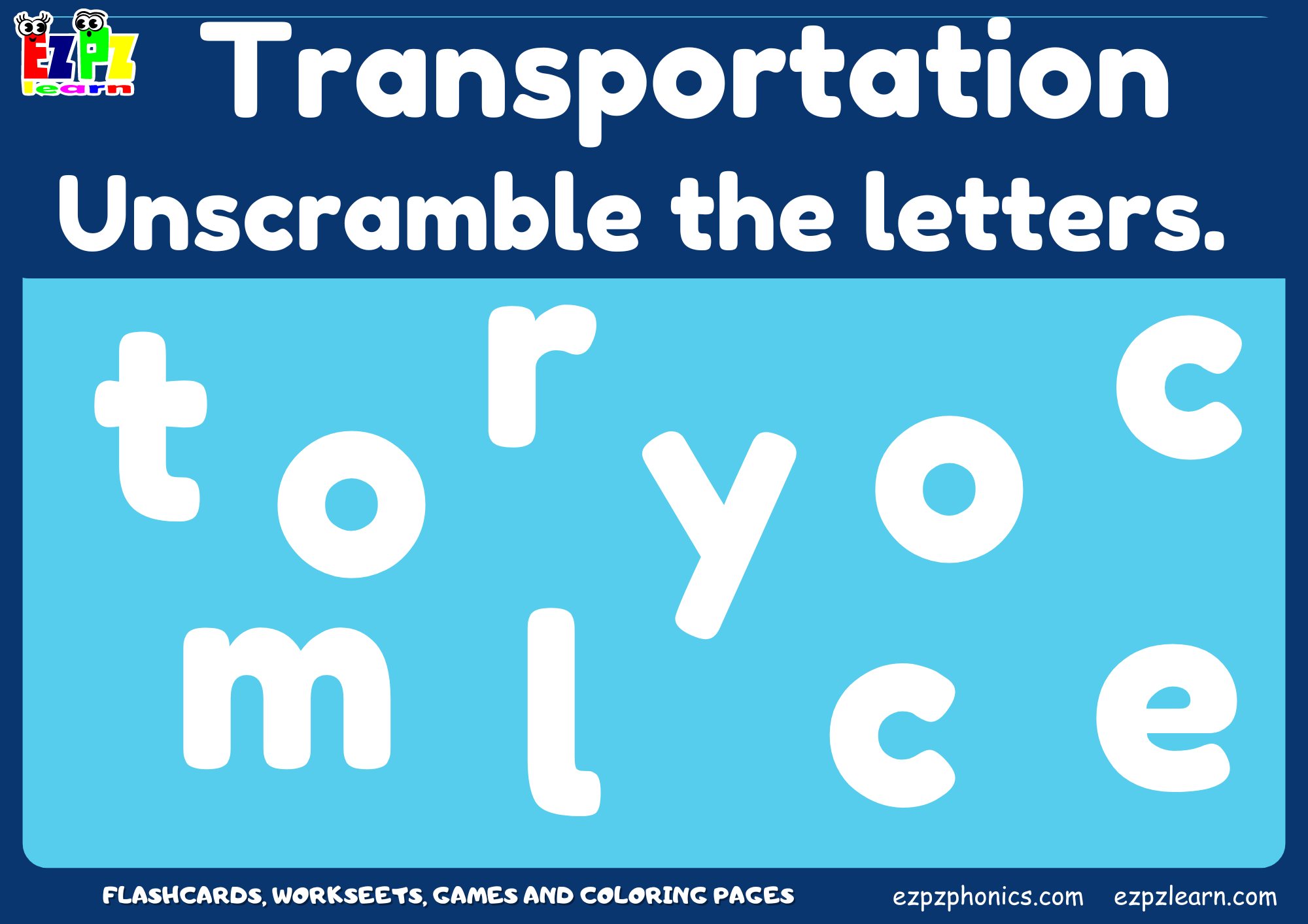 Transportation and Vehicles Vocabulary Word Scramble Guessing Game ...