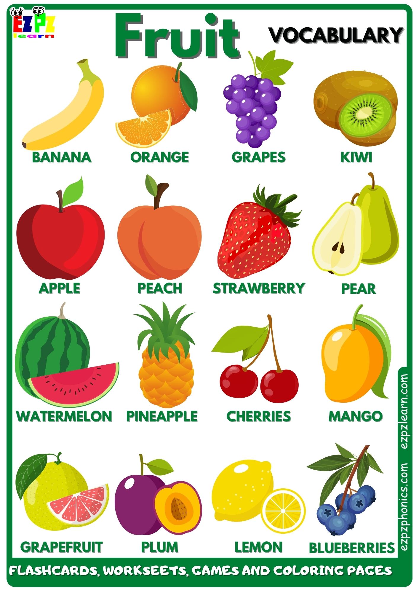 Fruit Food Vocabulary Free English Vocabulary Resources Flashcards, Worksheets, Coloring Pages, Games and More for ESL