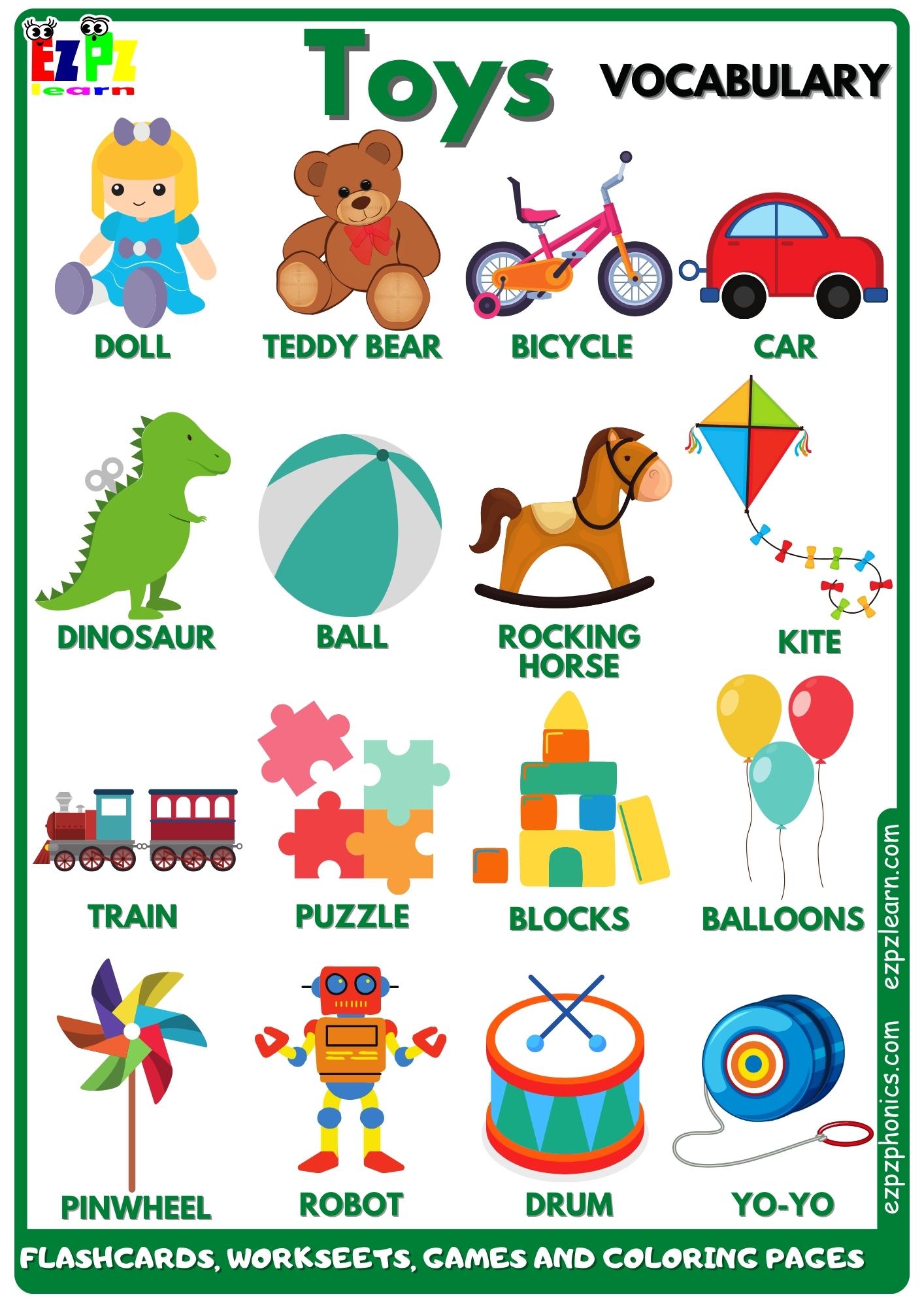 Toys Vocabulary Free English Vocabulary Flashcards, Worksheets