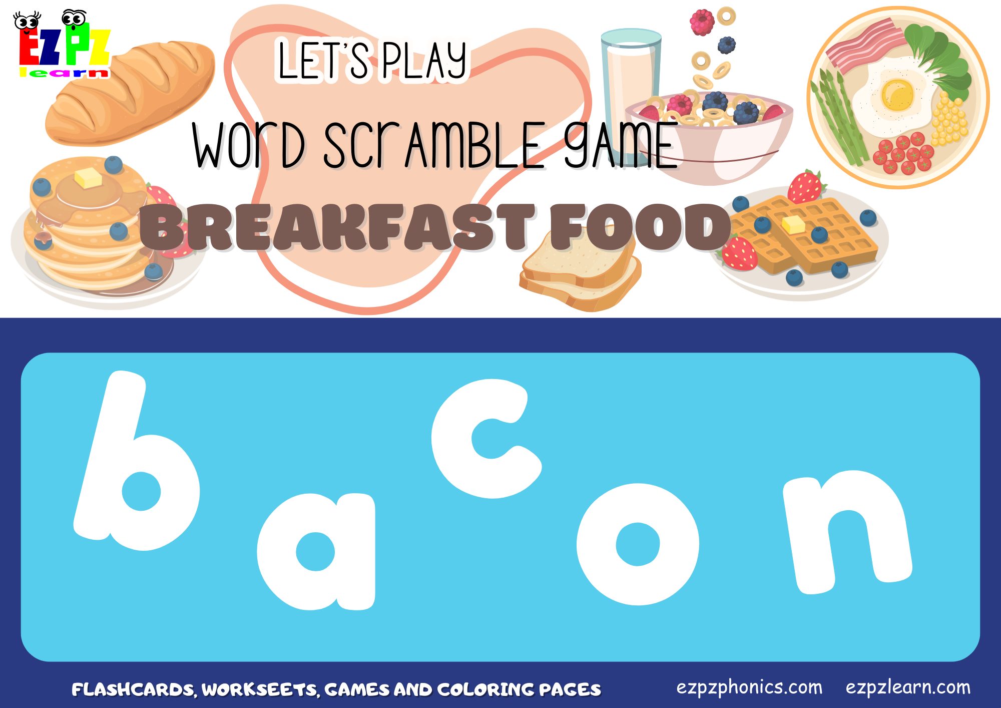 Breakfast Food Vocabulary Word Scramble Game. Great for kids and ...