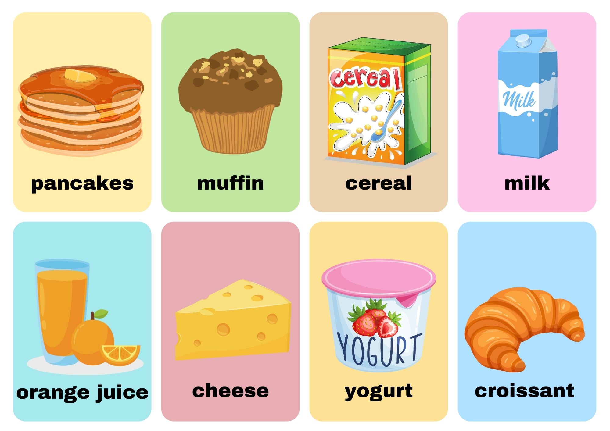 Breakfast Food Flashcards No Words Use Online Or Pdf Download 