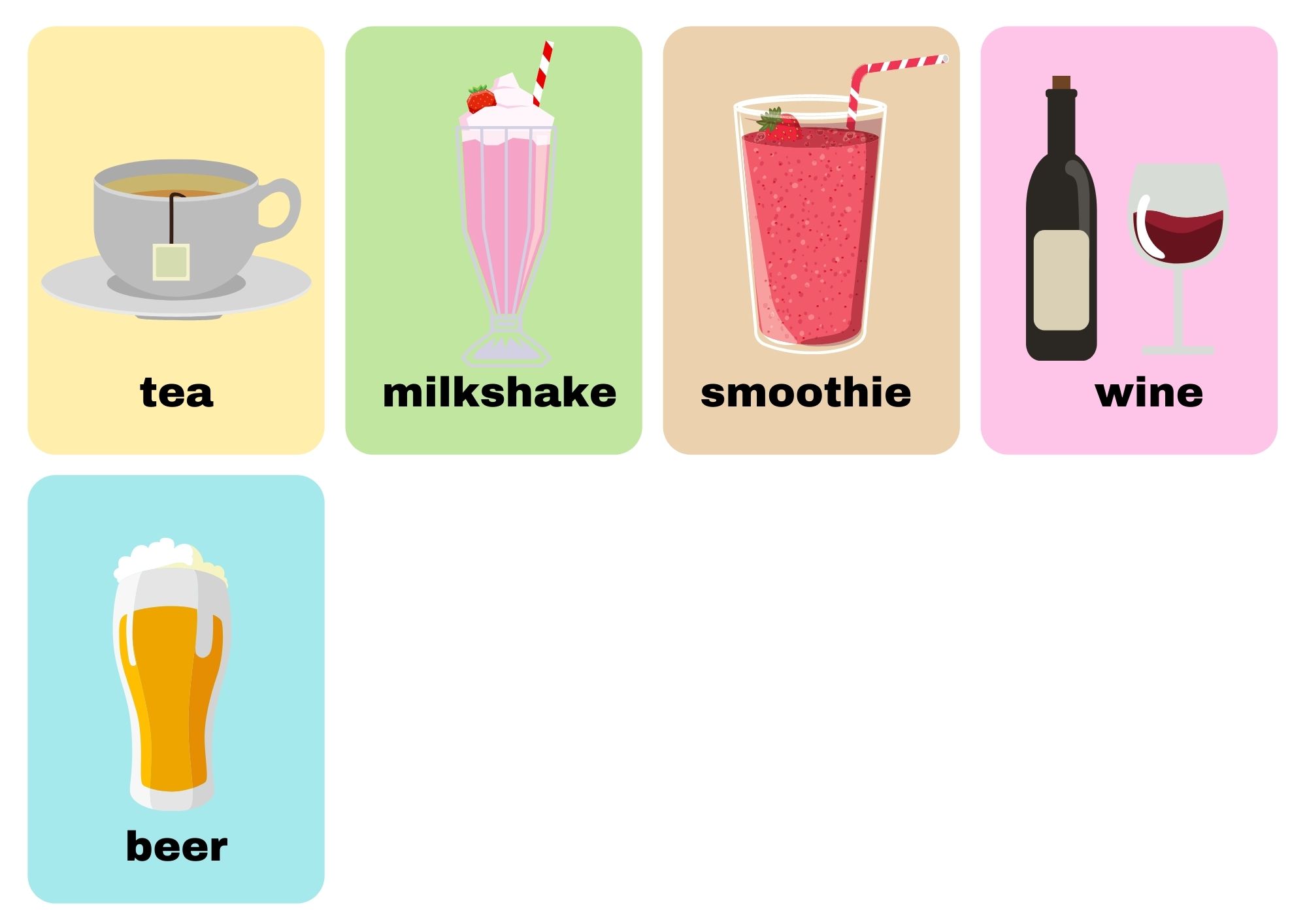 Drinks Flashcards View Online or Free Download PDF - Ezpzlearn.com