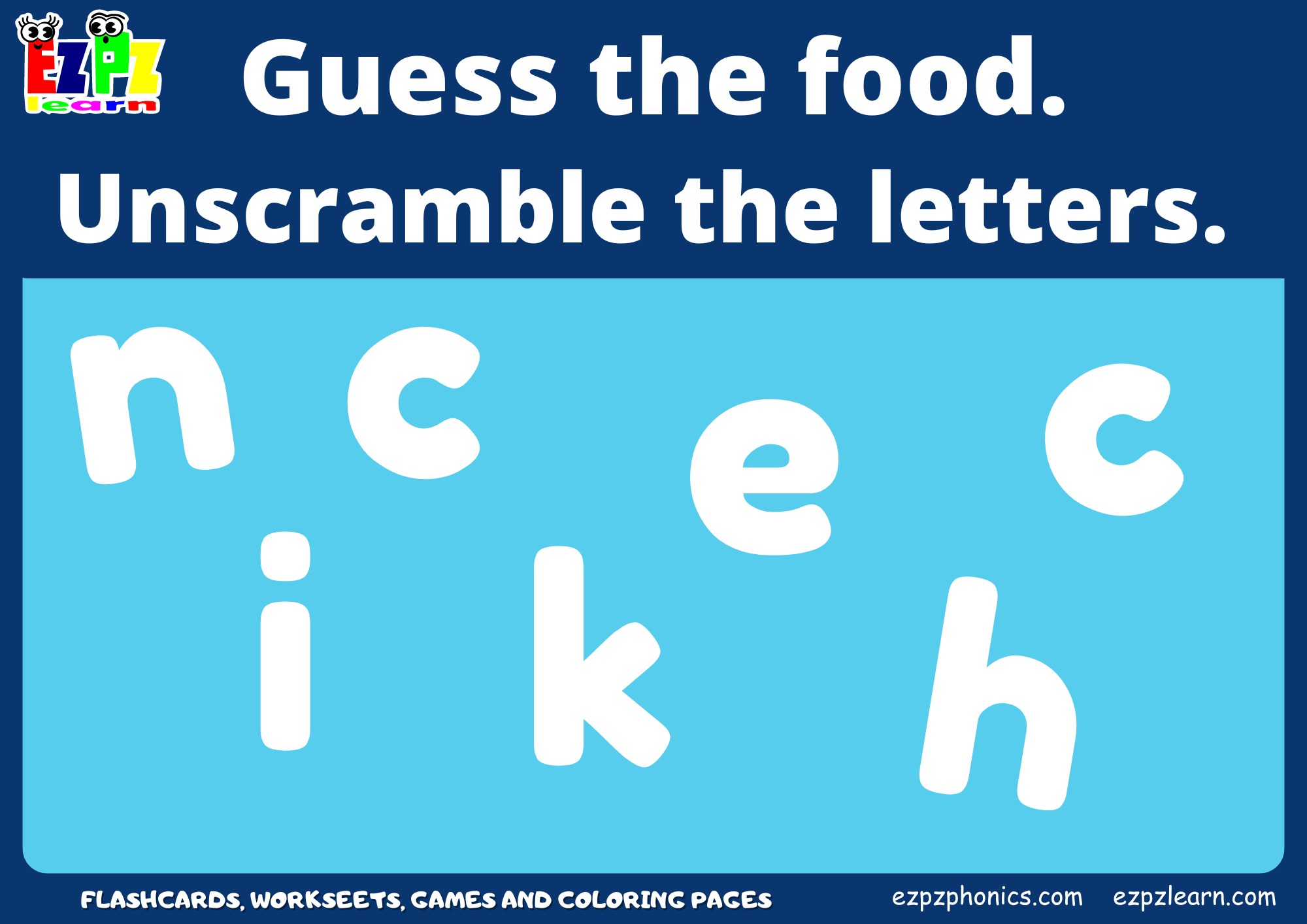Food Vocabulary Word Scramble Guessing Game. Great for kids and English ...