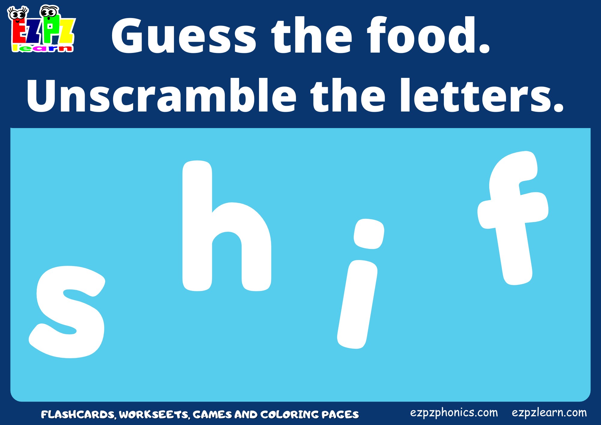Food Vocabulary Word Scramble Guessing Game. Great for kids and English ...