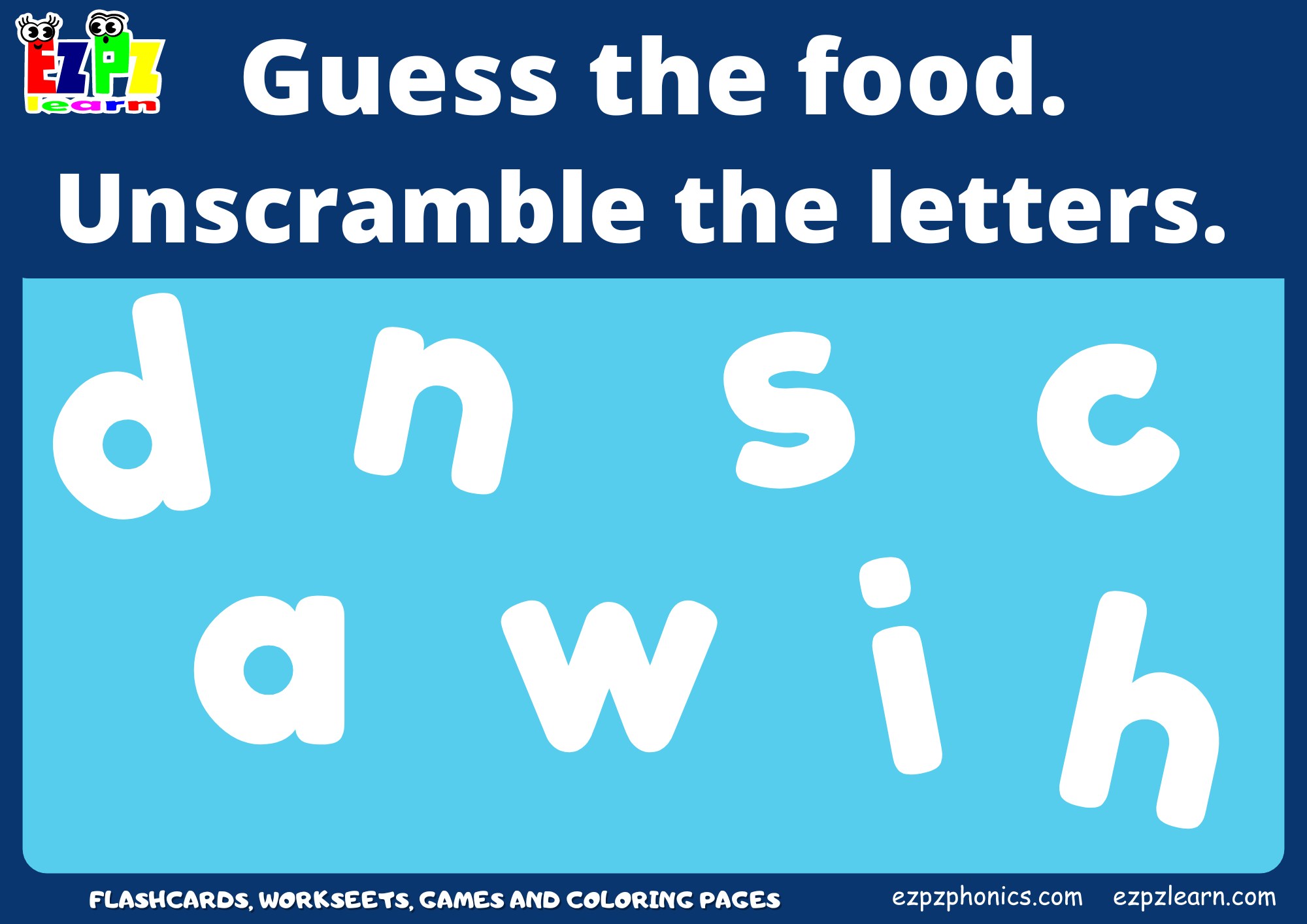 Food Vocabulary Word Scramble Guessing Game. Great for kids and English ...