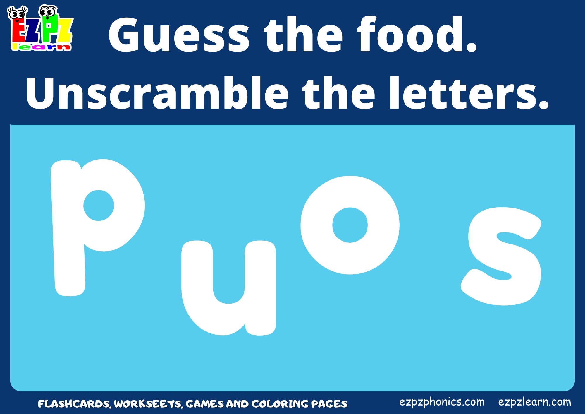 Food Vocabulary Word Scramble Guessing Game. Great for kids and English ...