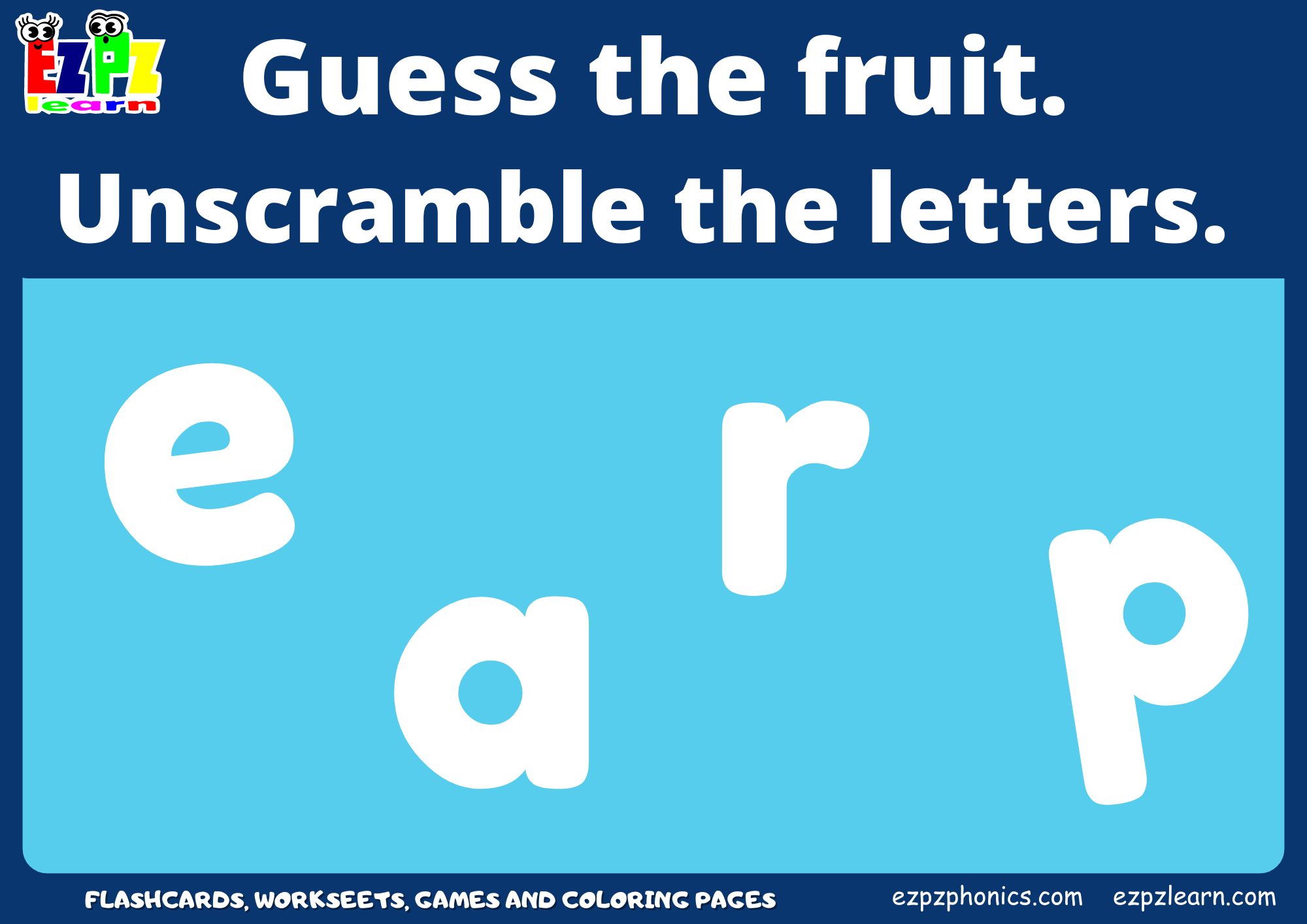 Fruits Food Vocabulary Word Scramble Guessing Game. Great for kids and ...