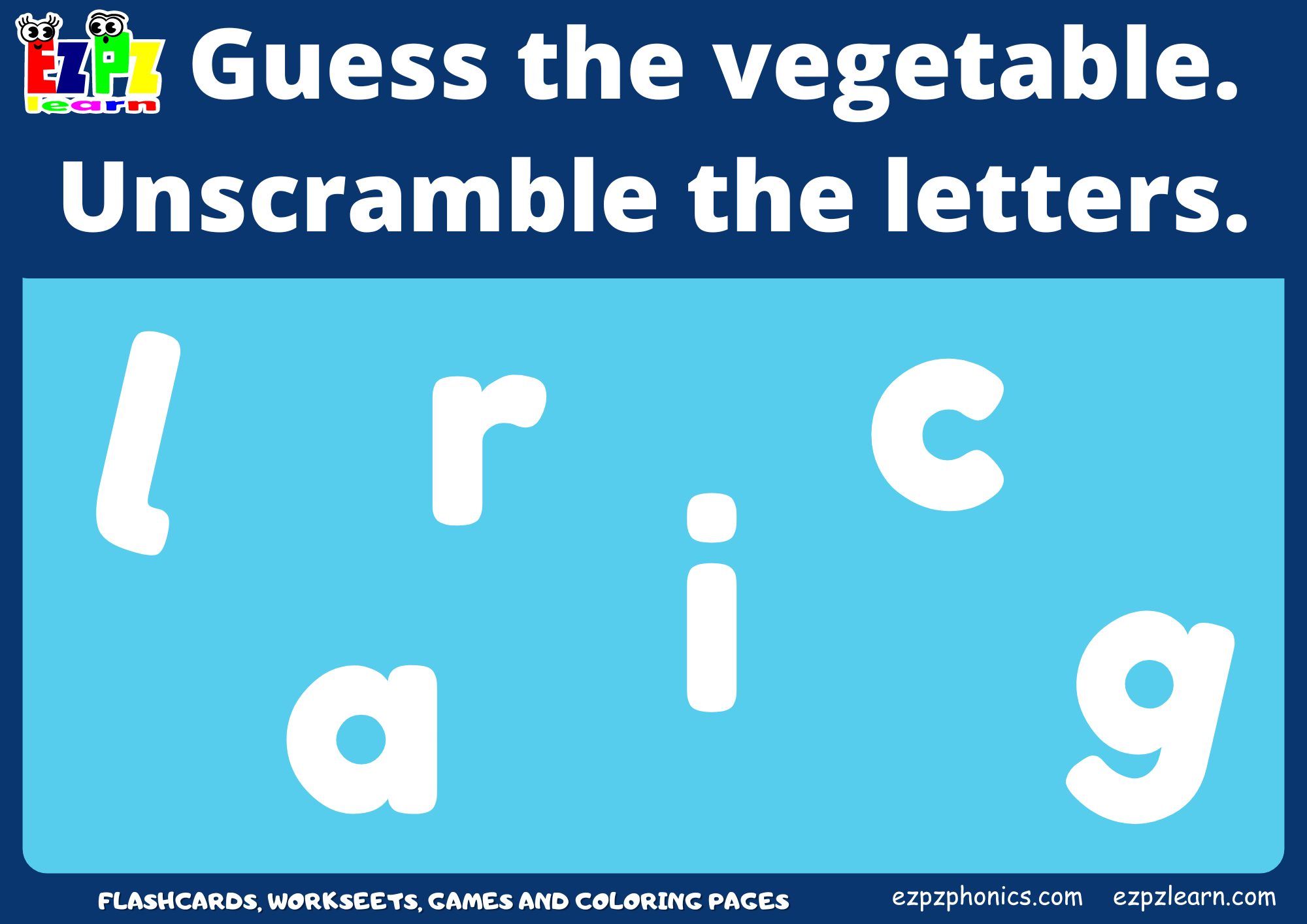 Vegetables Food Vocabulary Word Scramble Guessing Game. Great for kids ...